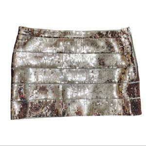 HAUTE HIPPIE Mini Skirt Sequin Embellished Bandage Side Zip Gold SZ Small S.